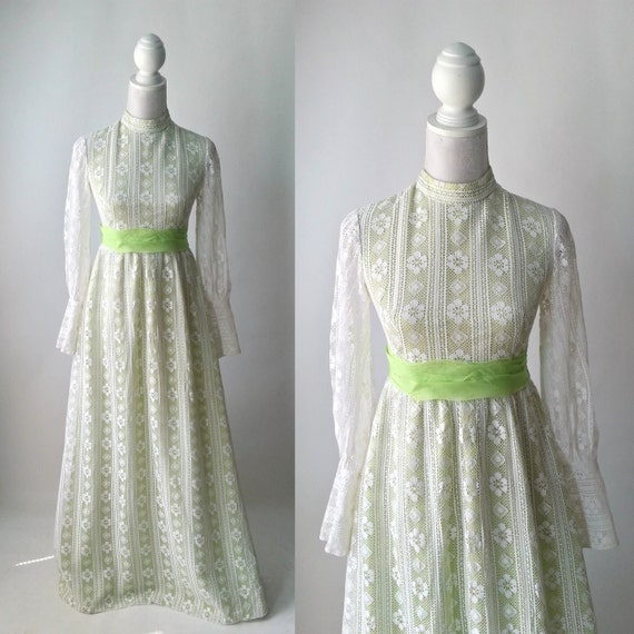 green and white lace dress