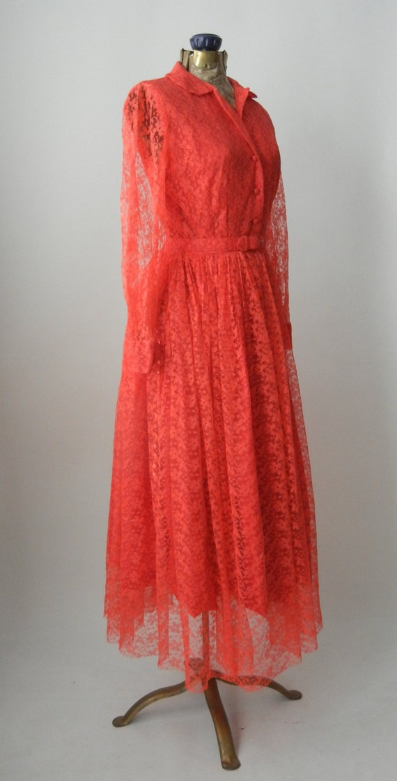 Vintage Dress, 1950s Lace Dress, Pink Lace Gown, … - image 2