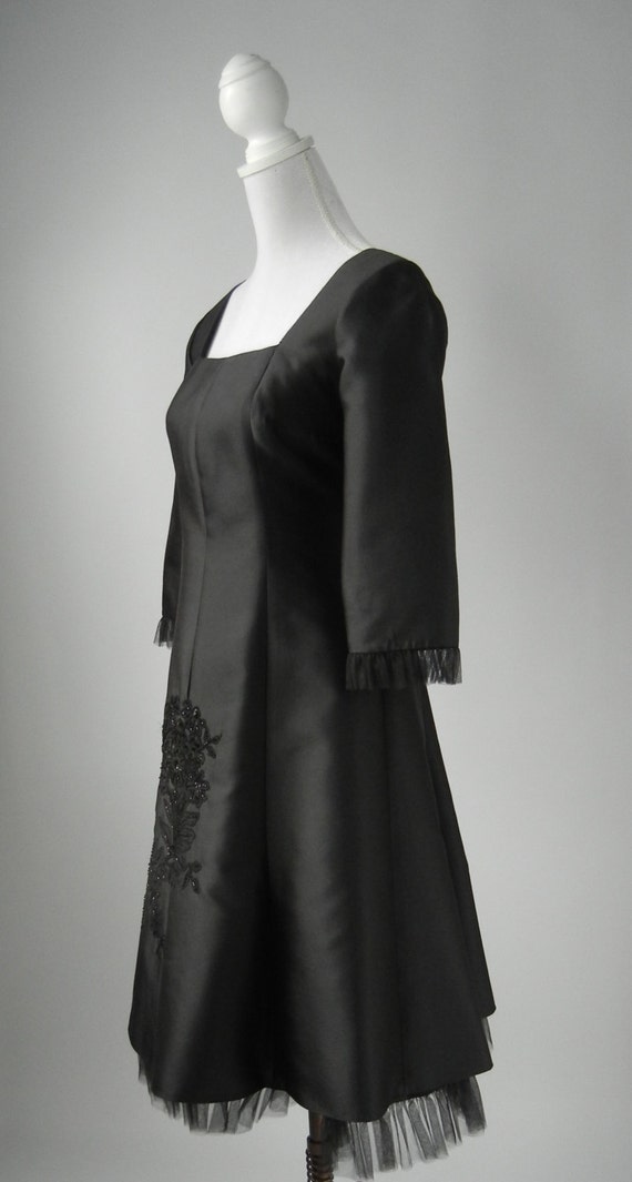 Vintage Black Dress, Retro Black Silk Party Dress… - image 2