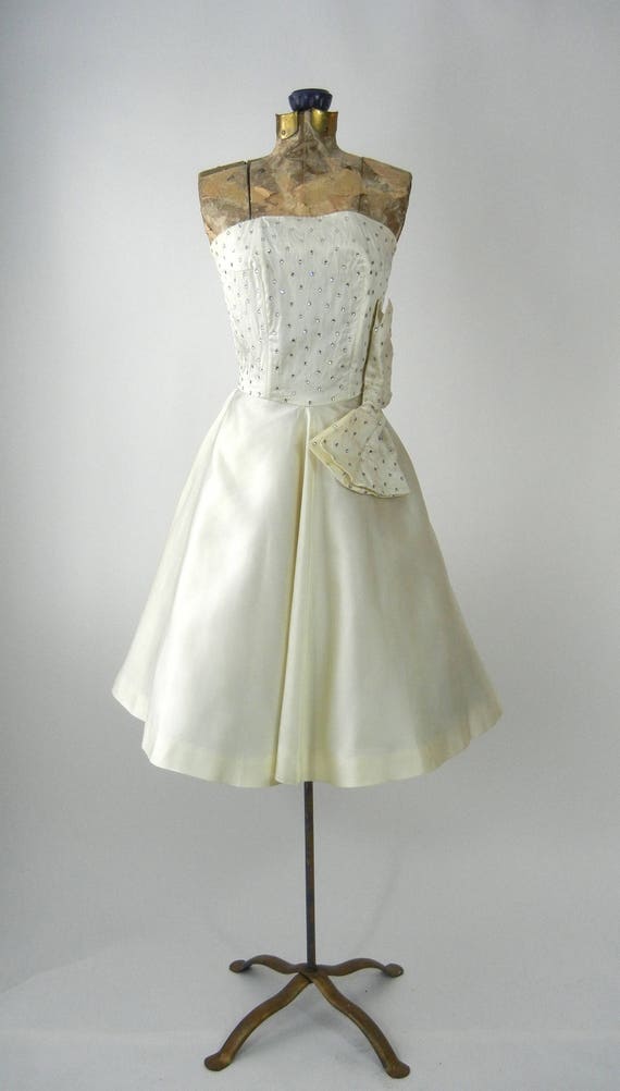 Vintage 50s Dress, Vintage Ivory Satin Dress, 195… - image 7