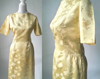 Vintage 1950s Gold Silk Damask Dress