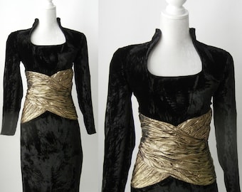 Vintage 1980s Black Velvet and Gold Party Dress vintage 1980s Black Velvet and Gold Party Dress vintage 1980s Black Velvet and Gold Party Dress