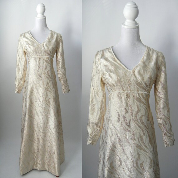 Gold Maxi Dress, Vintage Dress, 1960s Gold Dress,