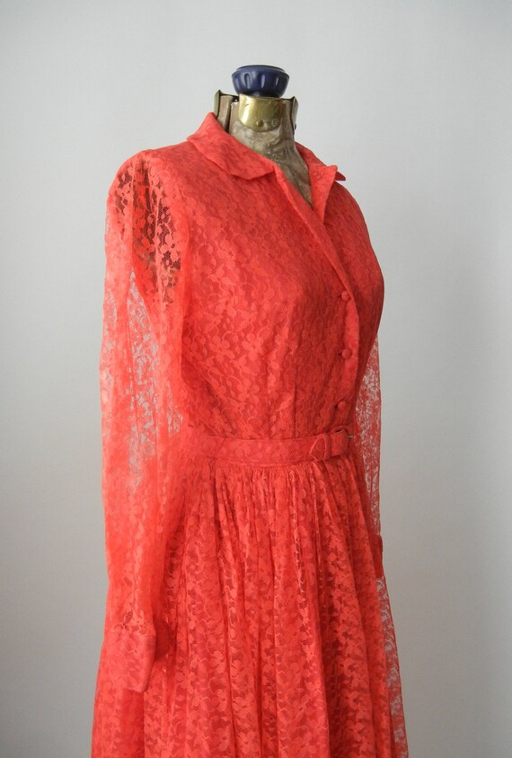 Vintage Dress, 1950s Lace Dress, Pink Lace Gown, … - image 5