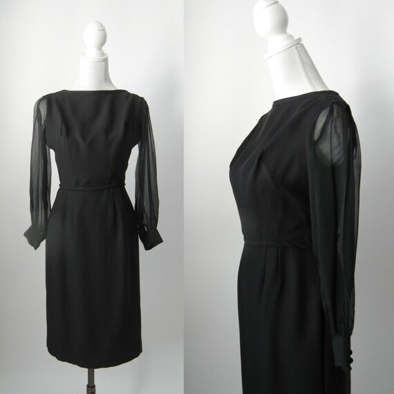 Vintage Black Dress, 1950s Black Dress, 50s Black