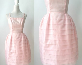 Vintage 1950s Dress, 1950 Pink Chiffon Dress, Retro 50s Dress, Pink Bridesmaid Dress, Retro 50s Prom Dress, Vintage Pink Wedding Dress