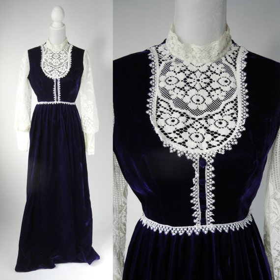 Vintage Maxi Dress, Vintage Velvet Gown, Vintage M