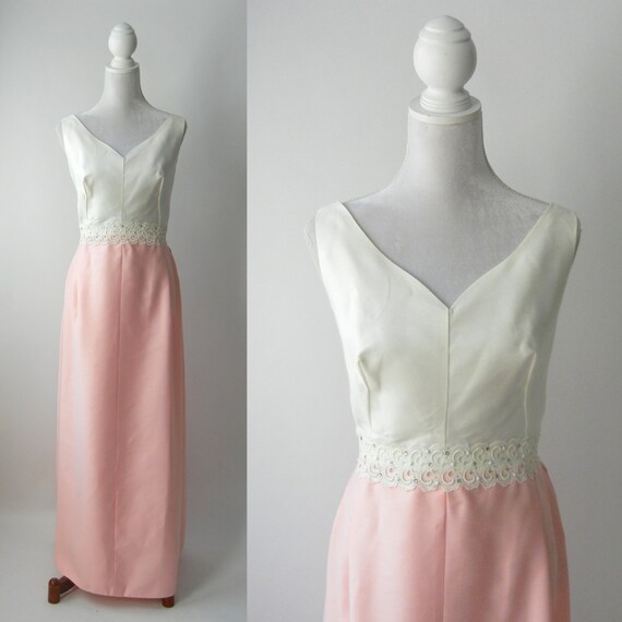 Vintage 1950s Gown, Vintage Pink Wedding Dress, V… - image 1