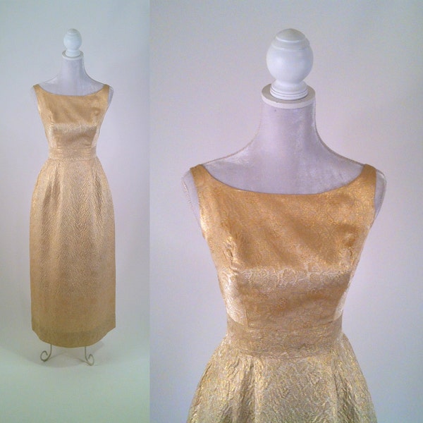 Vintage 1960s Golden Gown - Brocade Metallic  Dress - Wedding - Bridal