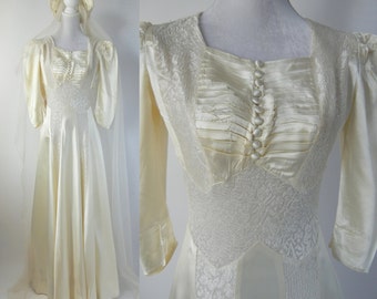 Vintage Wedding Dress, 1930s Wedding Dress, 30s Wedding Gown, Satin Wedding Dress, Art Deco Gown, Art Deco Wedding Gown, Ivory Wedding Dress