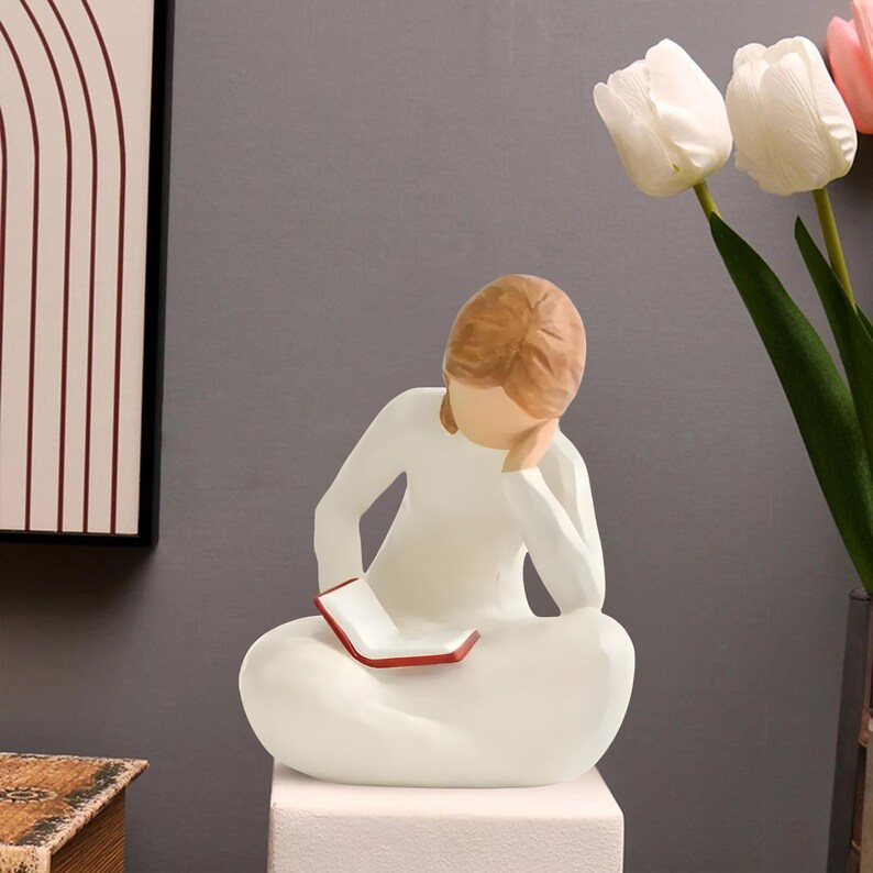 Reading Statue, Woman Reading Figurine, Modern Minimalist Resin ...