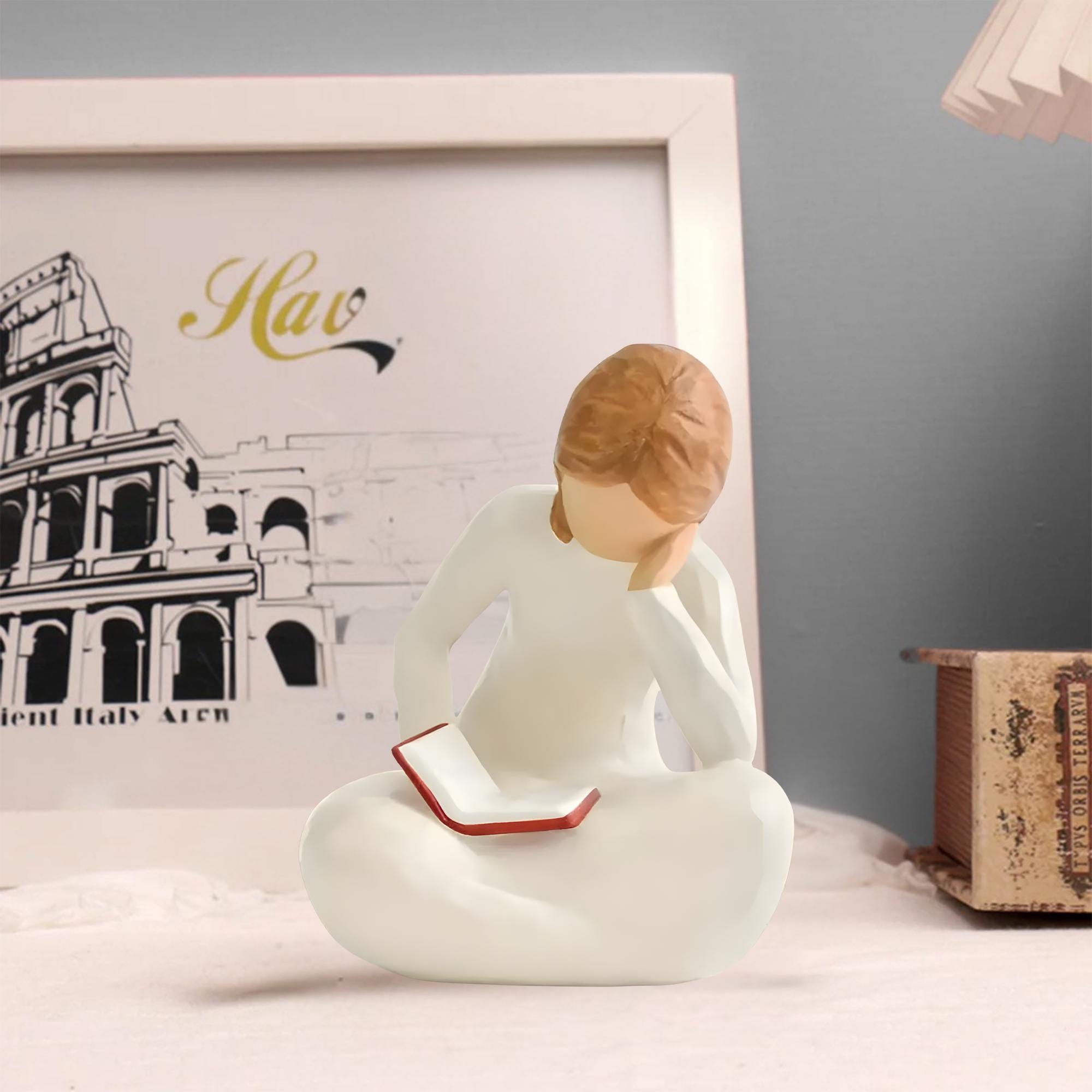 Reading Statue, Woman Reading Figurine, Modern Minimalist Resin ...