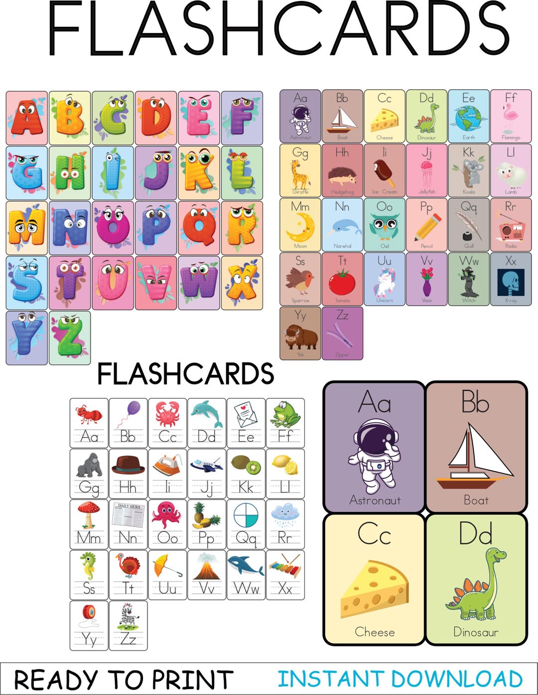 Montessori ABC Flash Cards, A-Z Alphabet Learning Cards (digital ...