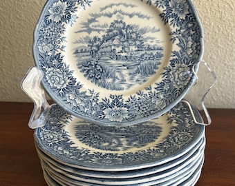 Vintage Blue and White Transferware-Salem English Village China - Bread Plates - (Sold Individually)