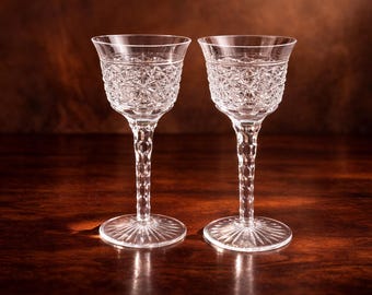 Vintage Pair of Cut Crystal Wine Glasses - Royal Leerdam - Romance - Mid Century
