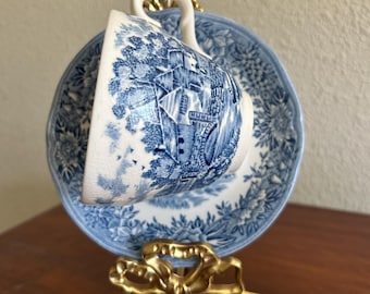 Vintage Blue White Transferware Teacup Saucer Set – Salem English Village China