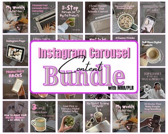 Instagram Carousel Bundle PLR MRR Digital Products: 300 Faceless Marketing Carousels, Content Library, Digital Marketing Templates