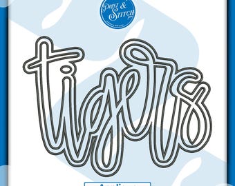 Diseño de bordado de apliques de tigres / Letras cursivas / Descarga digital