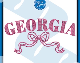 Diseño de bordado de cinta de Georgia: logotipo de fuente con líneas, descarga instantánea