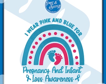 Diseño de bordado para concienciar sobre la pérdida del embarazo / Rosa y azul / Descarga digital
