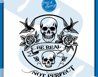Diseño vectorial "Sé real, no ideal" / Cita inspiradora (Descarga digital)