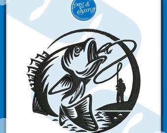 Diseño de bordado de peces / Archivo de bordado a máquina de animales del océano / Descarga digital instantánea