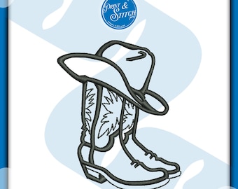 Diseño de bordado de vaquero / Botas y sombrero / Descarga instantánea