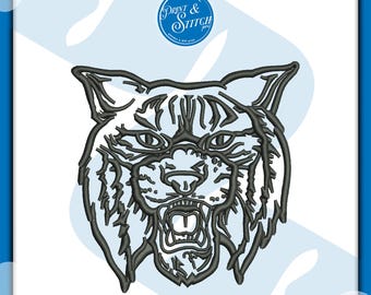 Diseño de bordado de cara de tigre / Logotipo de baloncesto Wildcat / Archivo de bordado a máquina / Descarga instantánea