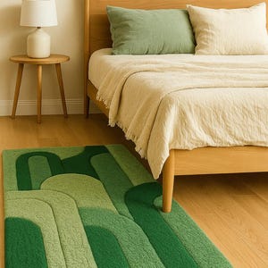 Patterned Green Rug Abstract Design Green Abstract Wool Rug | Hand-tufted Arch Pattern Carpet - Etsy