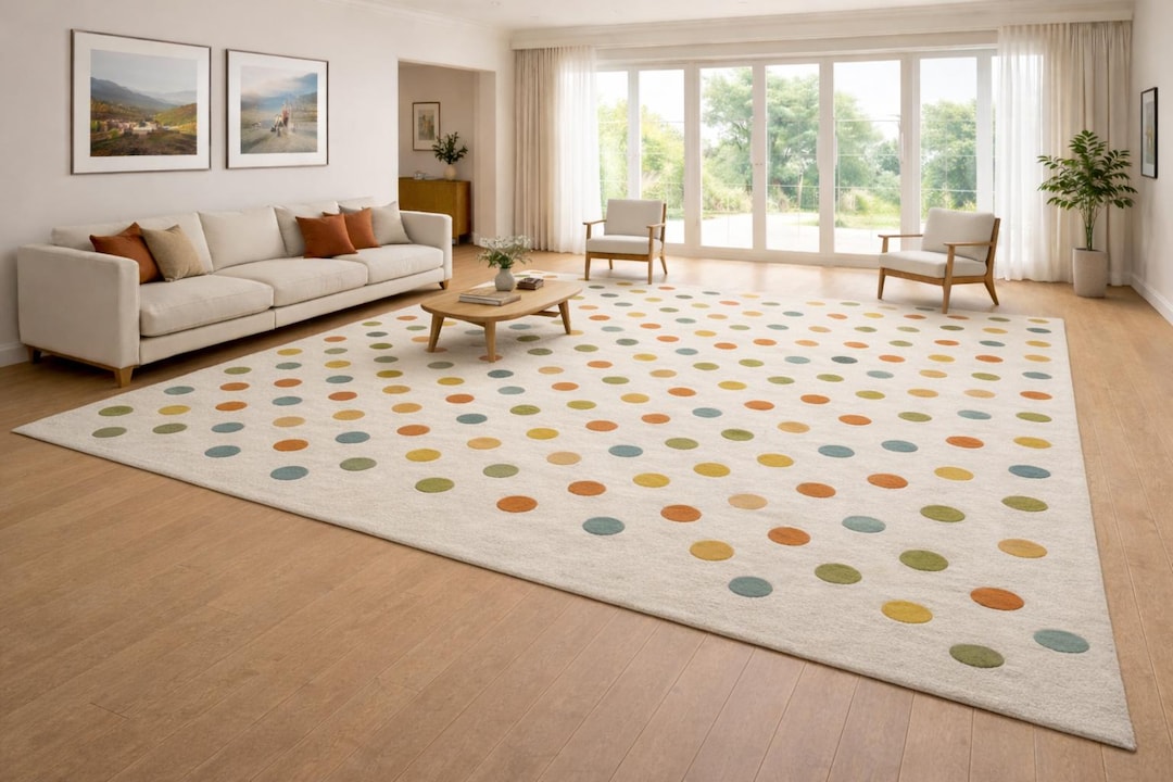 Colorful Button Area Rug Hand-tufted Wool Area Rug: Multicolor Polka Dot Playful Design - Etsy
