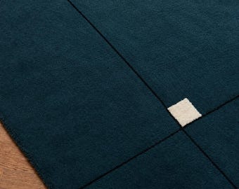 Navy Blue Area Rug, Hand Tufted Wool Rug, Modern Geometric Rug, Blue Grid Rug, Minimalist Living Room Rug, Custom Size Handmade Carpet