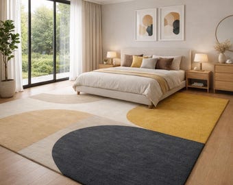 Hand -tufted Wool Area Rug: Multicolor Modern Geometric Carpet