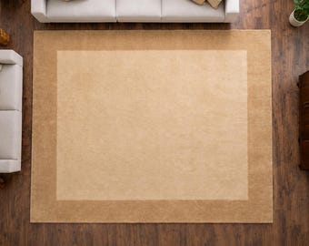 Hand Tufted Rug Solid Beige Wool Area Rug Custom Large Living Room Rug Minimalist Border Carpet Modern Aesthetic Neutral Home Decor Rugs