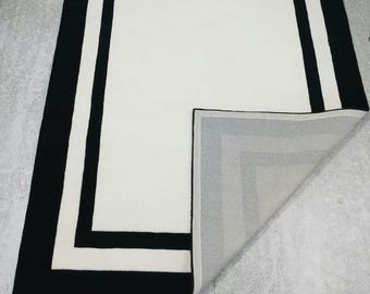 Hand Tufted Rug Black Border Cream Modern Wool Area Rugs for Living Room Large Bedroom Custom Minimalist Aesthetic Home Decor Carpet Rug