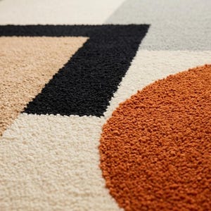 Hand Tufted Rug Geometric Mid Century Modern Wool Area Rug Color Block Large Abstract Living Room Carpet Terracotta Neutral Custom Floor Rug image 6