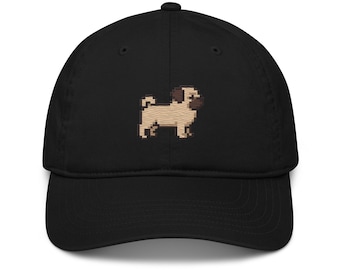 Gorra de béisbol Pixel Pug bordada – Gorra de algodón orgánico para amantes de los perros – Gorra sostenible para papá