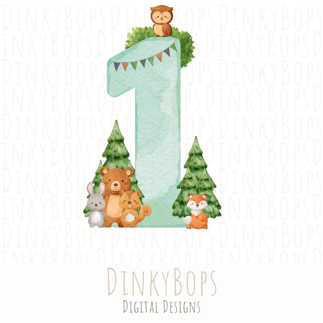 Woodland First Birthday PNG, Cute Animal Clipart, Watercolor Digital ...