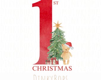 First Christmas Digital Download, Baby's 1st Christmas PNG Design, Sublimation Clipart for Holiday Decor
