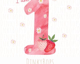Fragola Primo Compleanno PNG, Clipart Carino Famiglia Abbinamento, Download Digitale Primo Compleanno, Dolce Arte di Bacche