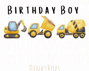 Construction Birthday PNG, Digital Download Clipart for Kids, Cute Excavator and Truck Designs, Sublimation Art