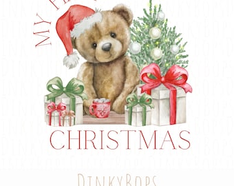 First Christmas Digital Download, Baby's 1st Christmas PNG Design, Sublimation Clipart for Holiday Decor