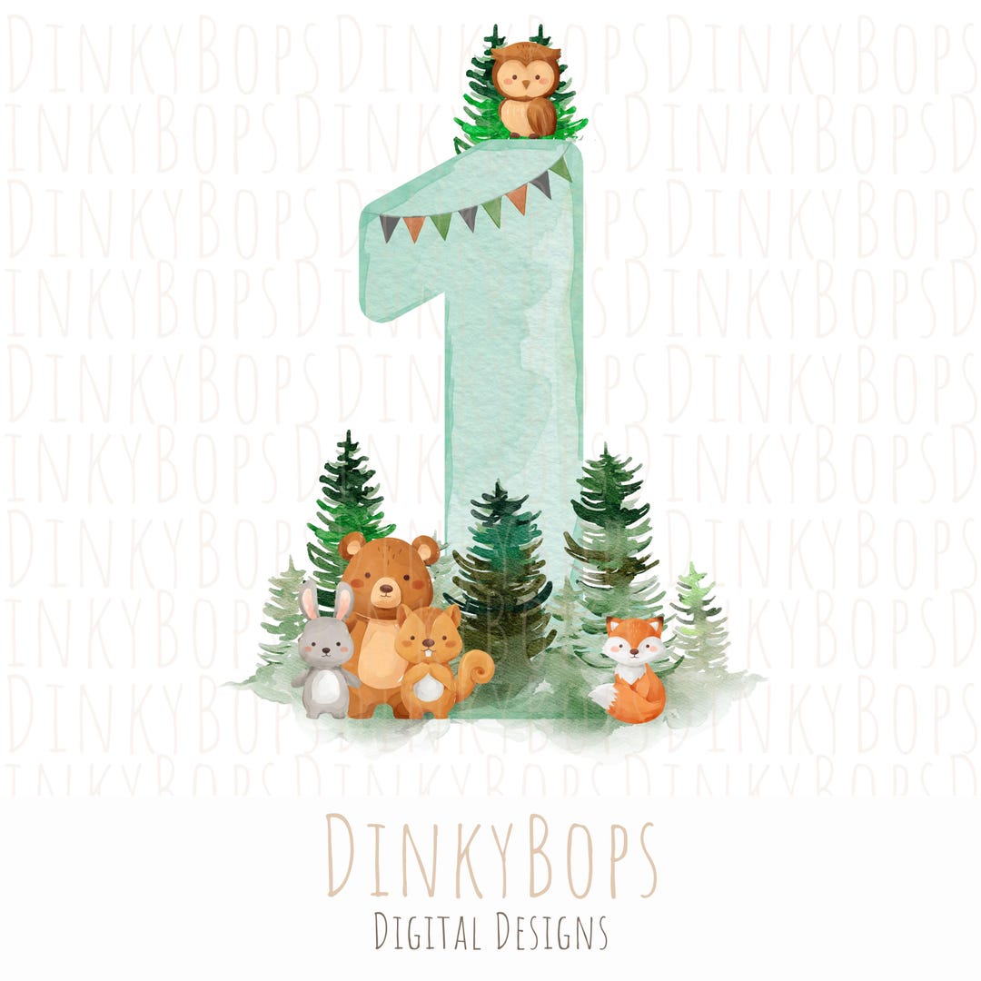 Woodland First Birthday PNG, Cute Animal Clipart, Watercolor Digital ...