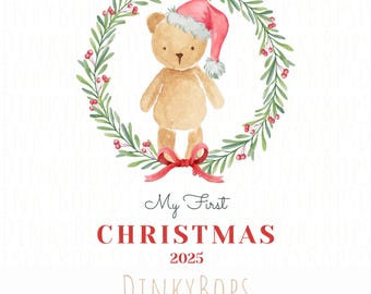 First Christmas Digital Download, Baby's 1st Christmas PNG Design, Sublimation Clipart for Holiday Decor