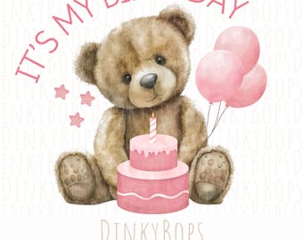 Bear Birthday PNG, Cute Teddy Bear Clipart, Digital Download for First Birthday, Sublimation Design, Party Decor