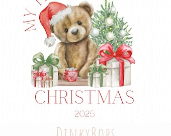 First Christmas Digital Download, Baby's 1st Christmas PNG Design, Sublimation Clipart for Holiday Decor