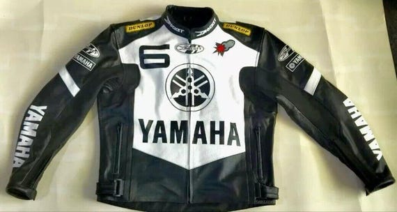 Vintage style yamaha racing jacket leather motorcycle riding gear