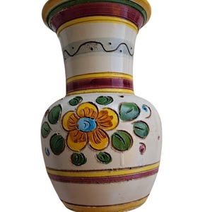 Jarrón vintage de Deruta, Italia, 15 cm – Cerámica italiana pintada a mano – Mayólica floral – Alfarería italiana – Decoración rústica para el hogar