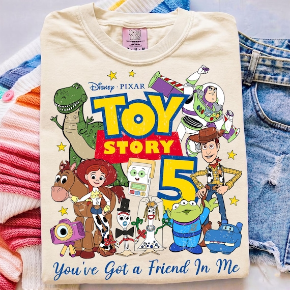 Youre Got Friend In Me Cartoon Toys Characters Bundle, Kids Birthday Number 5 Sublimation Design, Cowboy Space Hero Tshirt Clipart PNG