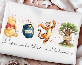 Life Is Better With Honey PNG | Cute Bear & Tiger Cartoon Clipart | Woodland Honey Quote PNG | Sublimation Design | Instant Download
