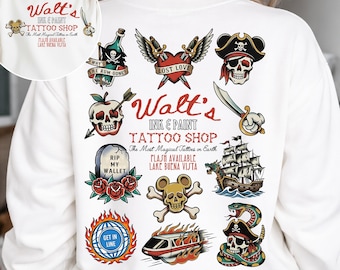 Tienda de tatuajes de tinta y pintura retro de Walt, camiseta con tatuaje de ratón, viaje por el mundo, Reino Mágico retro